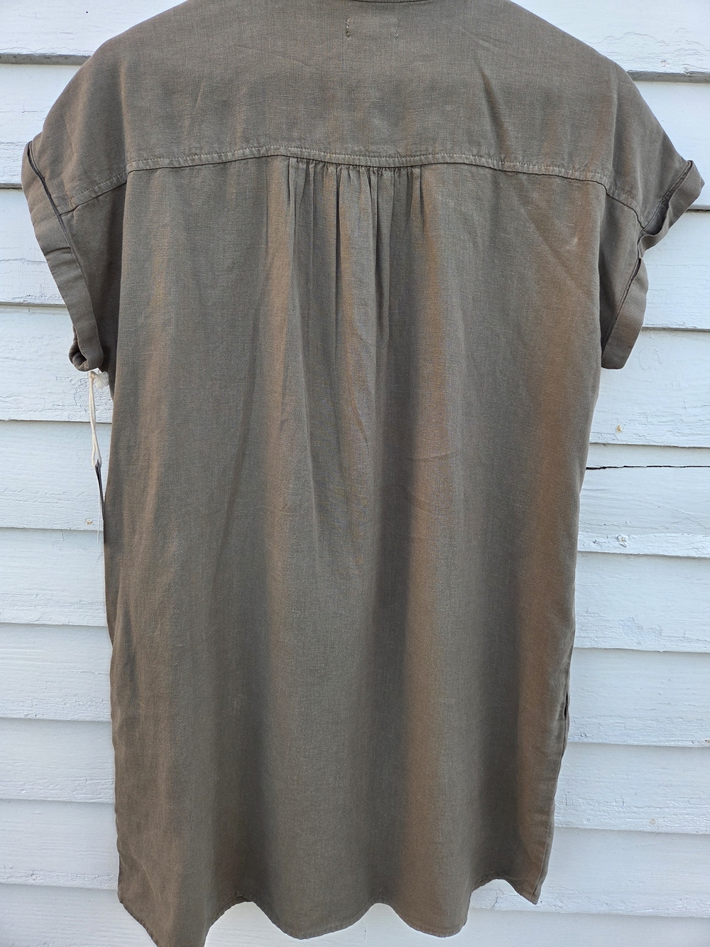 Button-Front Short Sleeve Shirt Dress - Olive - Picture 2 of 9